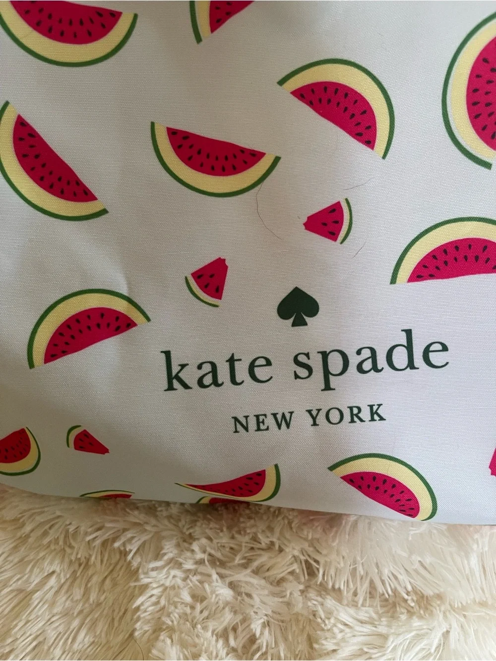 kate spade White Canvas Tote with Pink Watermelon Print NWOT